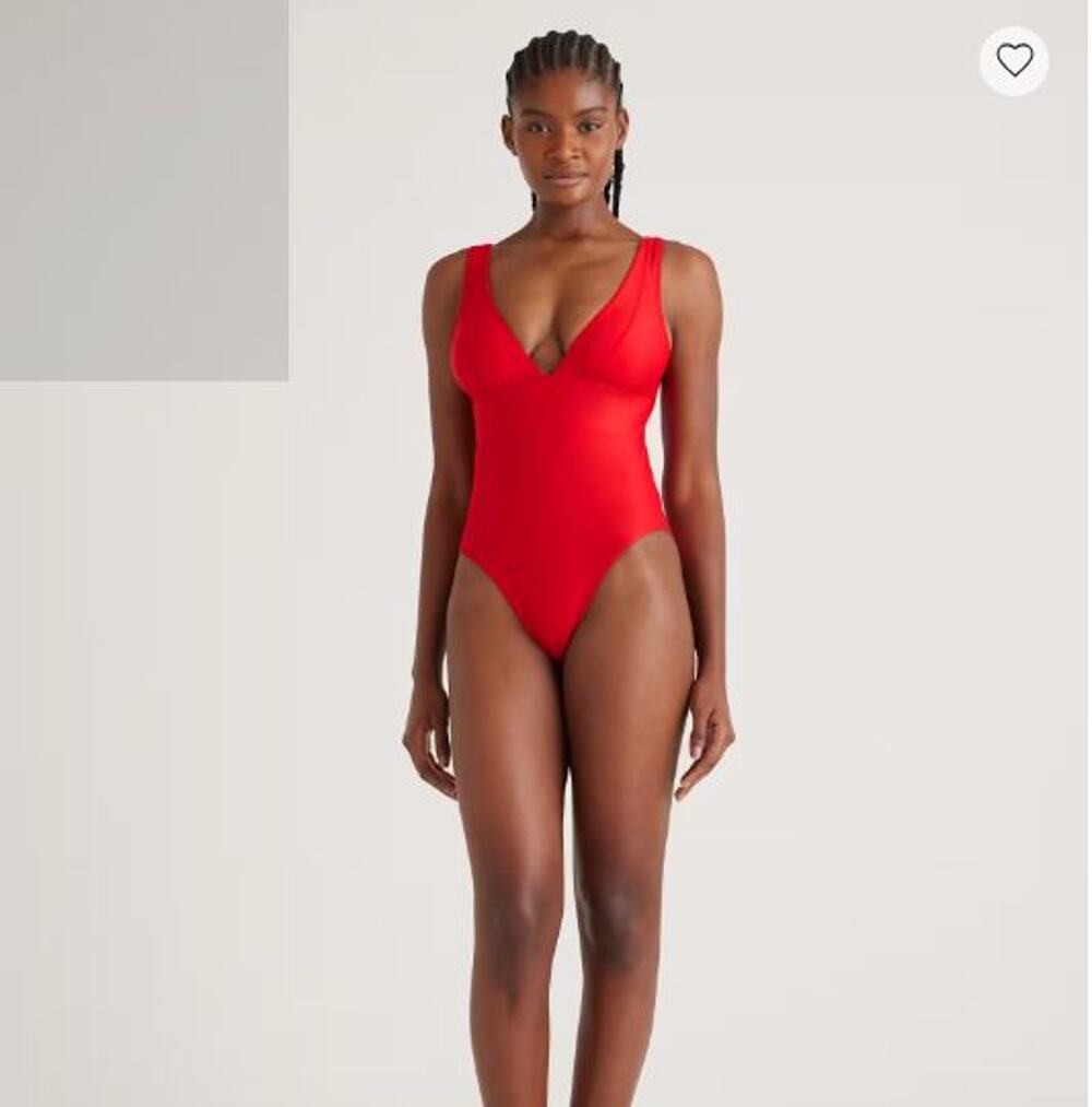 Quince Italian Plunge One-Piece Swimsuit Cherry Red Size Large NEW NWT